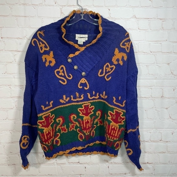 jennifer reed Sweaters - Vintage Jennifer Reed Hand Made MultiColor Embroidered Sweater Medium Christmas